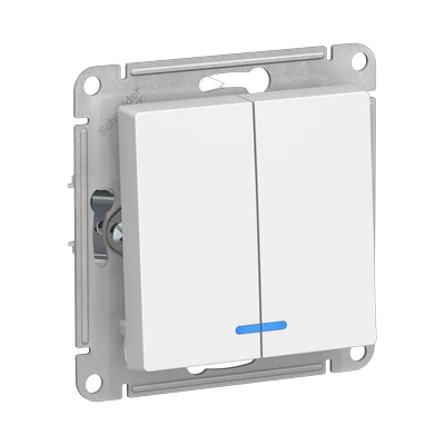 Выключатель Schneider Electric AtlasDesign 2-клавишный скрытой установки с подсветкой, без рамки, белый (ATN000153)