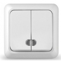 Выключатель Олимп 2-клавишный с подсветкой открытой остановки, белый 