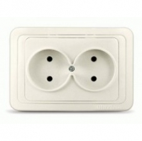 Розетка Валери 2-местная без заземления скрытой установки, слоновая кость 