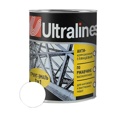Грунт-эмаль по ржавчине ULTRA LINES 3 в 1 глянцевая, белая 0,8 кг