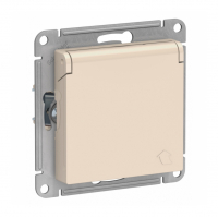 Розетка Schneider Electric AtlasDesign 1-местная с/з скрытой установки без рамки, бежевая с крышкой (ATN000246)