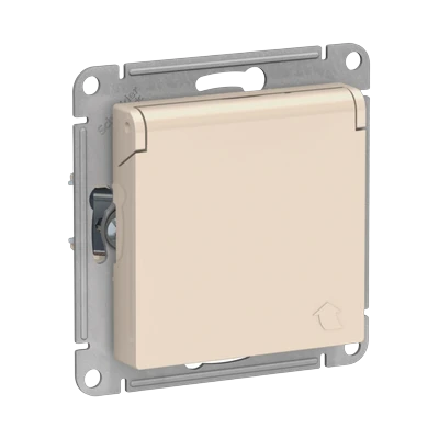 Розетка Schneider Electric AtlasDesign 1-местная с/з скрытой установки без рамки, бежевая с крышкой (ATN000246)