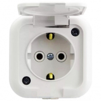 Розетка Пралеска 1-местная с заземлением, открытой установки , белая с крышкой (16-297) IP54