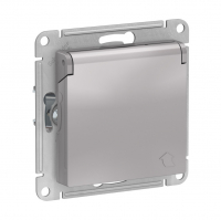 Розетка Schneider Electric AtlasDesign 1-местная с/з скрытой установки без рамки, алюминий с крышкой (ATN000346)