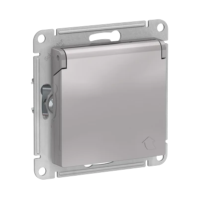 Розетка Schneider Electric AtlasDesign 1-местная с/з скрытой установки без рамки, алюминий с крышкой (ATN000346)