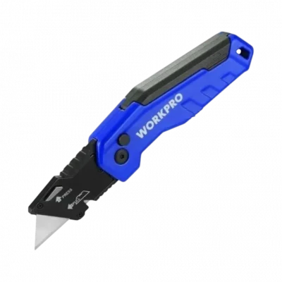 Нож  WORKPRO WP211025 складной алюминиевый (быстр замена лезвия), синий