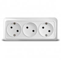 Розетка Олимп 3-местная без заземления, открытой установки, белая (линейная)