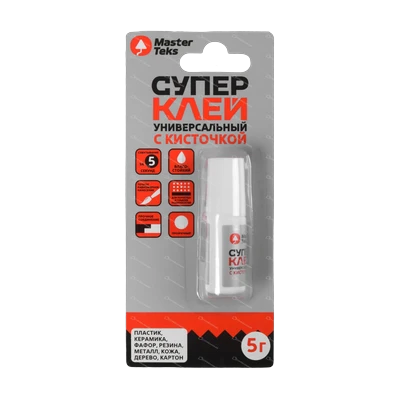 Супер-клей цианоакрилатный 5г MasterTeks, с кисточкой