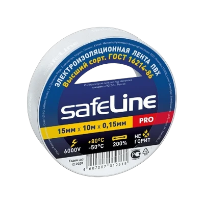 Изолента 15 мм белая, Safeline (10 м)
