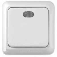 Выключатель Олимп 1-клавишный с подсветкой открытой установки, белый 