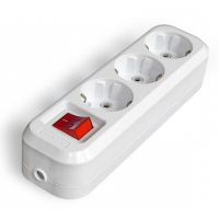 Колодка 3 гнезда с заземлением, с выключателем, белая, UNIVersal