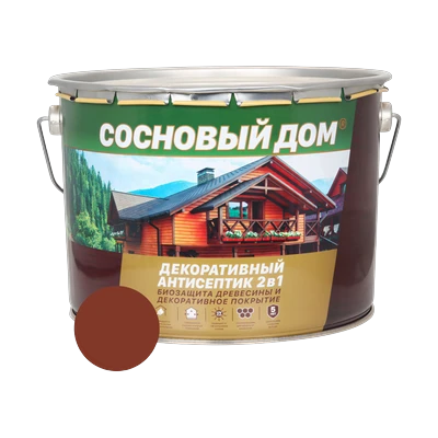 Состав декоративно-защитный Сосновый дом для древесины, красное дерево 9 л