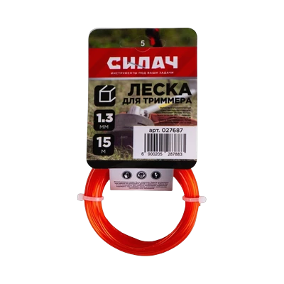 Леска для триммера Силач 1,3 мм х 15 м квадрат, красный (027687)