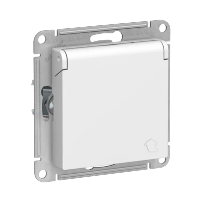 Розетка Schneider Electric AtlasDesign 1-местная с/з скрытой установки без рамки, белая с крышкой (ATN000146)