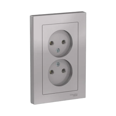 Розетка Schneider Electric AtlasDesign 2-местная б/з скрытой установки, алюминий (ATN000320)