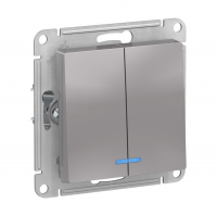Выключатель Schneider Electric AtlasDesign 2-клавишный скрытой установки с подсветкой, без рамки, алюминий (ATN000353)