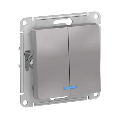 Выключатель Schneider Electric AtlasDesign 2-клавишный скрытой установки с подсветкой, без рамки, алюминий (ATN000353)
