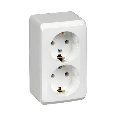 Розетка Schneider Electric Этюд 2-местная с/з открытой установки, белая (SCPA16-007B)