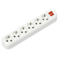 Колодка 6 гнезд с заземлением, с выключателем, белая, UNIVersal