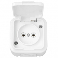 Розетка Пралеска 1-местная без заземления, открытой установки, белая с крышкой (16-296) IP54