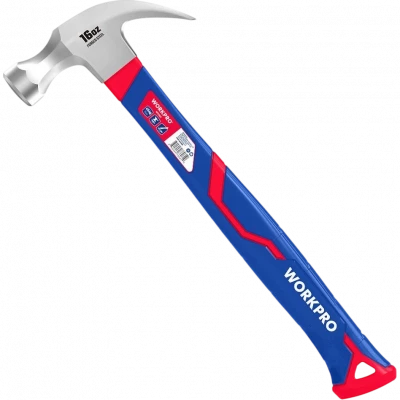 Молоток-гвоздодер WORKPRO 450 г с фибергласовой рукояткой (WP241011)