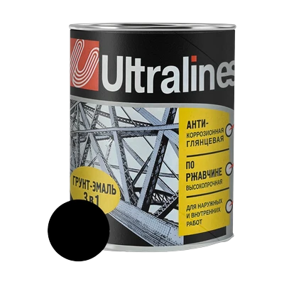 Грунт-эмаль по ржавчине ULTRA LINES 3 в 1 глянцевая, черная 0,8 кг
