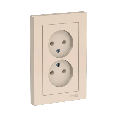 Розетка Schneider Electric AtlasDesign 2-местная б/з скрытой установки, бежевая (ATN000220)