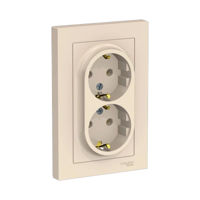 Розетка Schneider Electric AtlasDesign 2-местная с/з скрытой установки, бежевая (ATN000224)