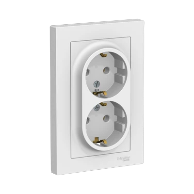 Розетка Schneider Electric AtlasDesign 2-местная с/з скрытой установки, белая (ATN000124)