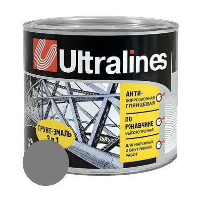 Грунт-эмаль по ржавчине ULTRA LINES 3 в 1 глянцевая, серая 1,8 кг