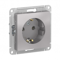 Розетка Schneider Electric AtlasDesign 1-местная с/з скрытой установки без рамки, алюминий (ATN000343)