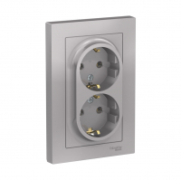 Розетка Schneider Electric AtlasDesign 2-местная с/з скрытой установки, алюминий (ATN000324)