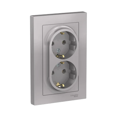 Розетка Schneider Electric AtlasDesign 2-местная с/з скрытой установки, алюминий (ATN000324)