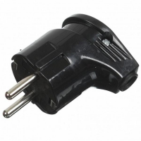 Вилка угловая 16А 250В черная (земля), Universal