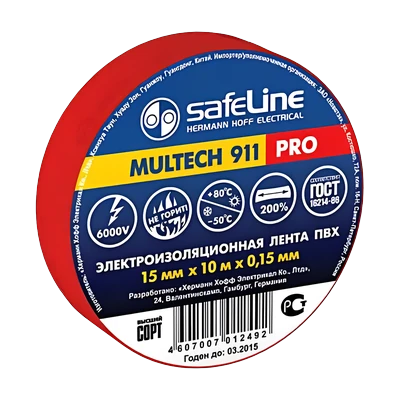 Изолента 15 мм красная, Safeline (10 м)