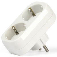 Разветвитель 2 гнезда линейный, белый (земля), Toker