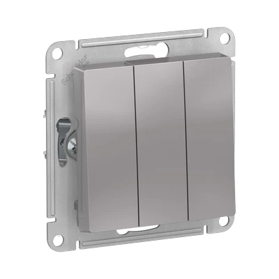 Выключатель Schneider Electric AtlasDesign 3-клавишный скрытой установки, без рамки, алюминий (ATN000331)