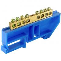 Нулевая шина с изолятором на DIN-рейку 100А, 6х9 мм  (8 отверстий)