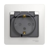Розетка Schneider Electric Glossa 1-местная с заземлением скрытой установки со шторкой, белая