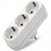 Разветвитель 3 гнезда линейный, белый (земля), Toker