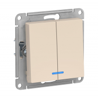 Выключатель Schneider Electric AtlasDesign 2-клавишный скрытой установки с подсветкой, без рамки, бежевый (ATN000253)