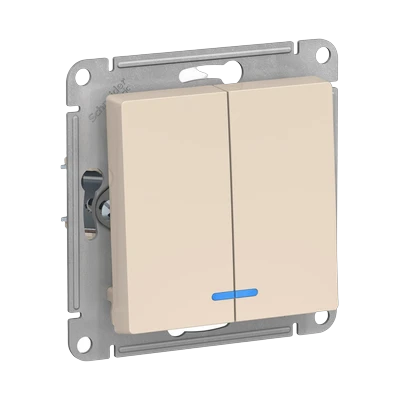 Выключатель Schneider Electric AtlasDesign 2-клавишный скрытой установки с подсветкой, без рамки, бежевый (ATN000253)