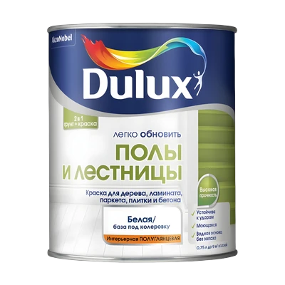 Краска Dulux Полы и лестницы полуглянцевая белая, база BW (0,75 л)