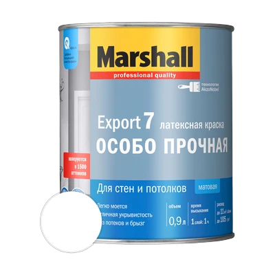 Краска Marshall Export 7 Для стен и потолков матовая, база BW, белая 0,9 л