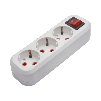 Розетка Stekker PST16-311-20 3-местная с заземлением открытой установки, с выключателем, белый