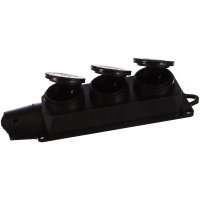 Колодка 3 гнезда с заземлением, каучуковая с защитными крышками, черная, Smartbuy