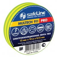 Изолента 15 мм желто-зеленая, Safeline (10 м)