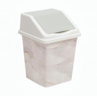 Ведро для мусора Виолет с подвижной крышкой квадратное 5 л, белый мрамор