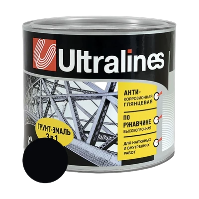 Грунт-эмаль по ржавчине ULTRA LINES 3 в 1 глянцевая, черная 1,8 кг