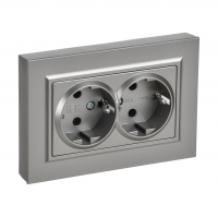 Розетка IEK Brite 2-местная с/з скрытой установки без защитных шторок, сталь (BR-R27-16-K46-F)
